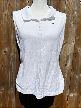Lacoste White Sleeveless Polo Tank with Green Logo